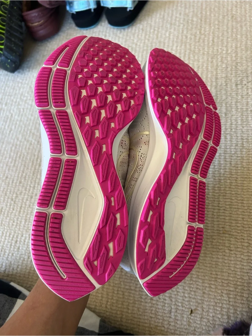 Nike Women's Light Beige Athletic Sneakers with Pink Accents